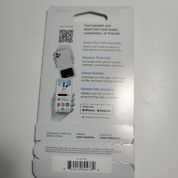 Popl Digital Business Card for Back of Phone - Instantly Share - Picture 2 of 2